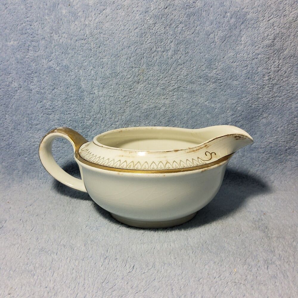 Antique Alfred Meakin England Gravy Boat Sauce Pitcher Gilt Gold Trim Leaf